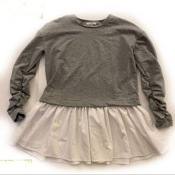 Anthropologie Tops - Moelleux Peplum Gray & White Ruffle Sweatshirt- S